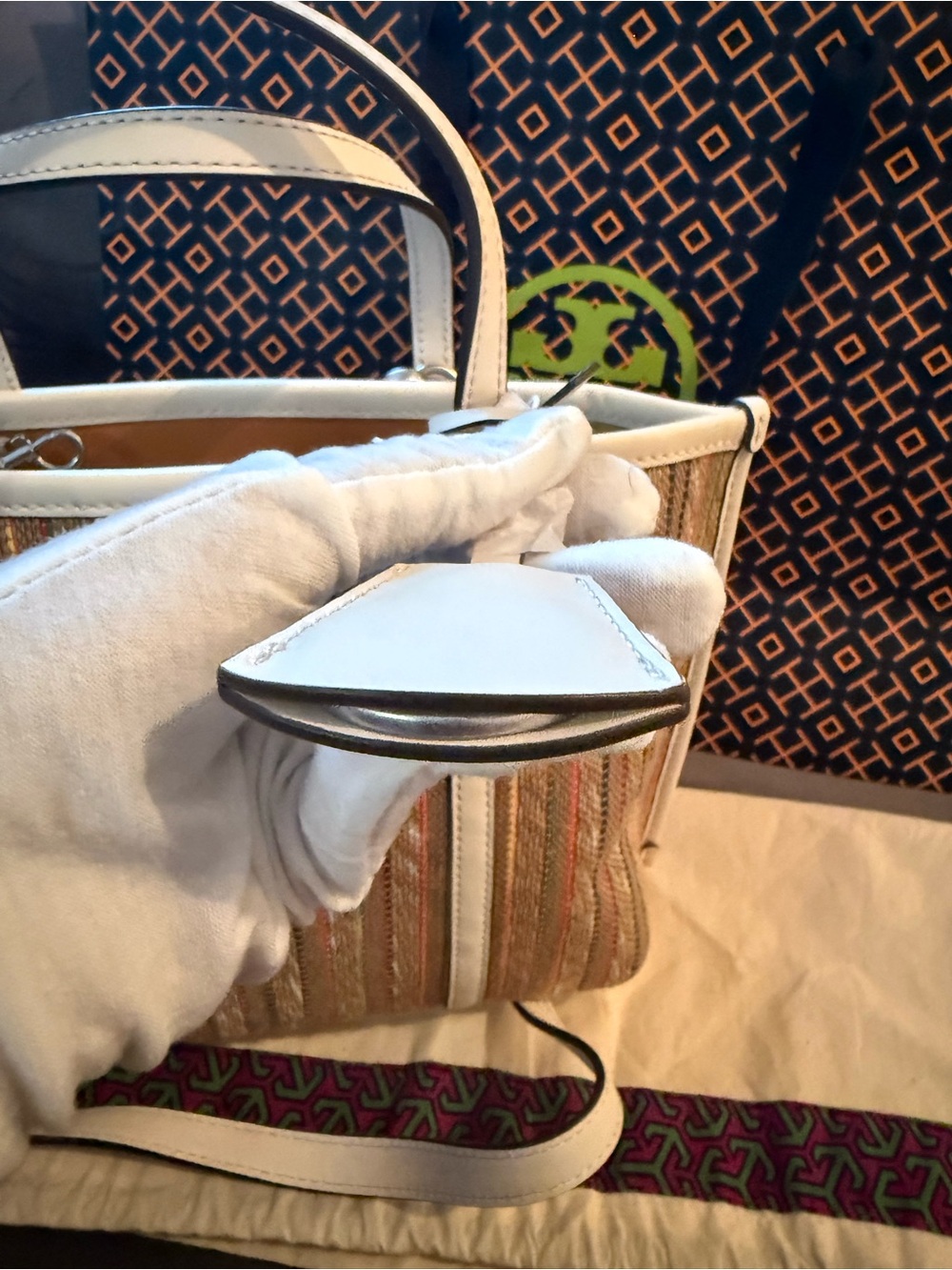 NWT Tory Burch Small Perry Striped Raffia Tote - Picture 13 of 14